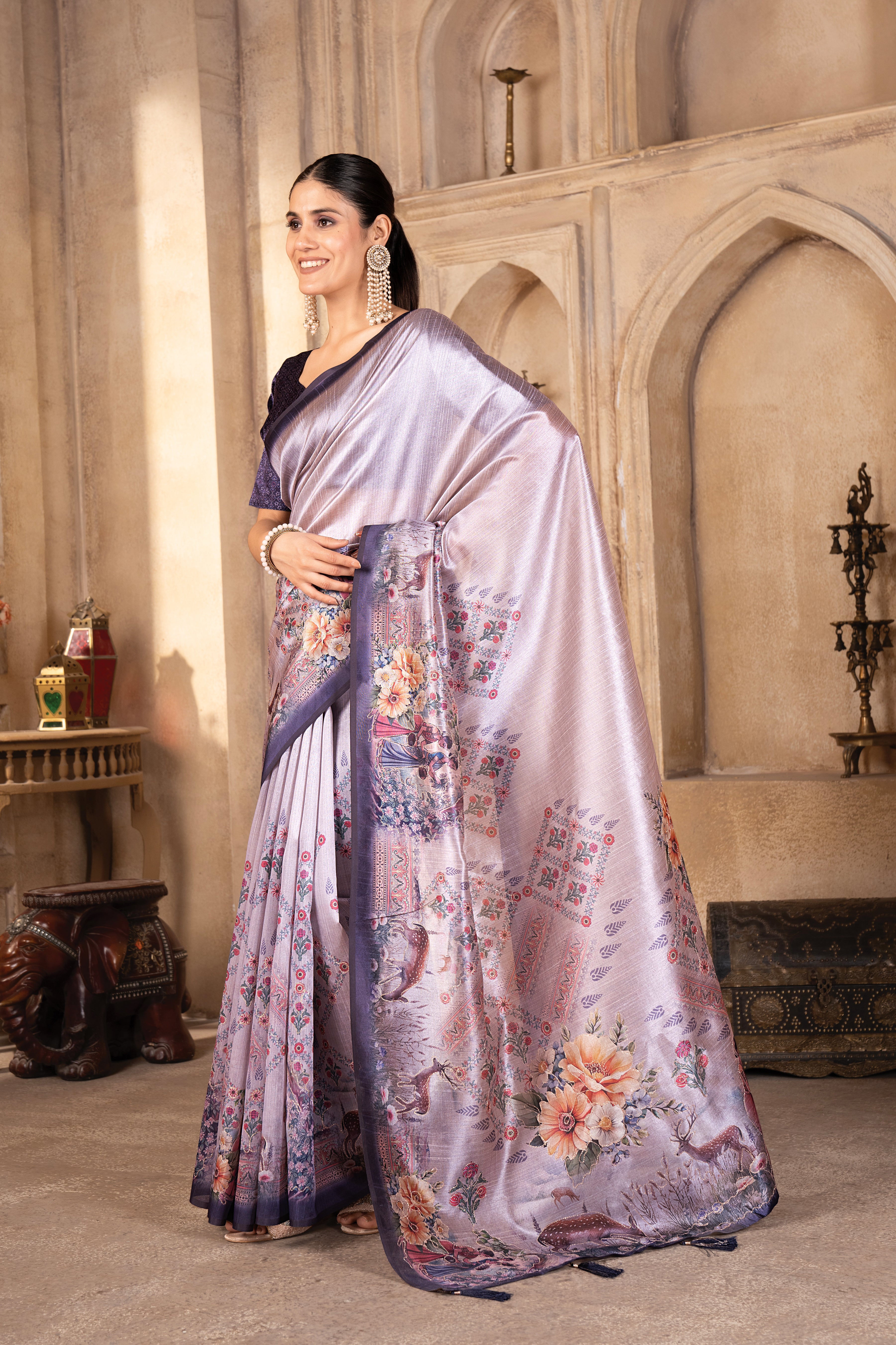 Lavender Zarna Silk Blend Saree